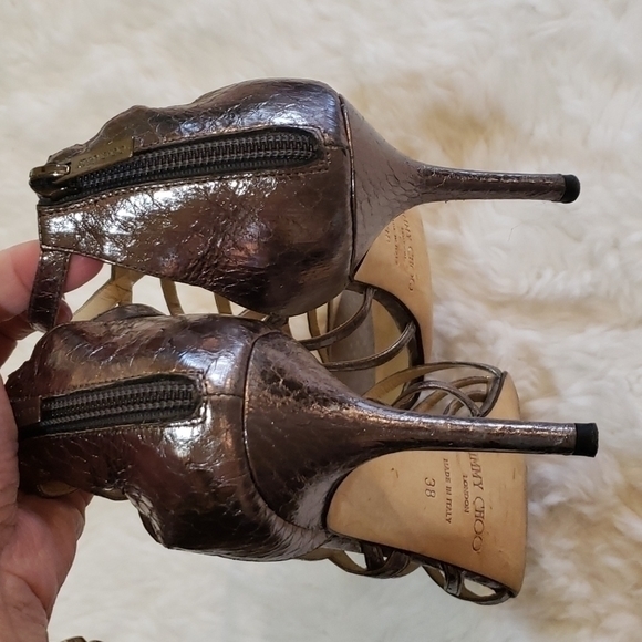Jimmy Choo Snakeskin Cage‎ Heels Silver Size 8/38 - Picture 5 of 12